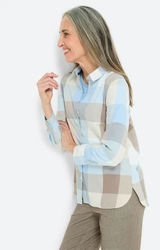 Blouse van flanel met ruitmotief, blauw
