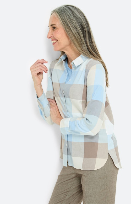 Blouse van flanel met ruitmotief, blauw