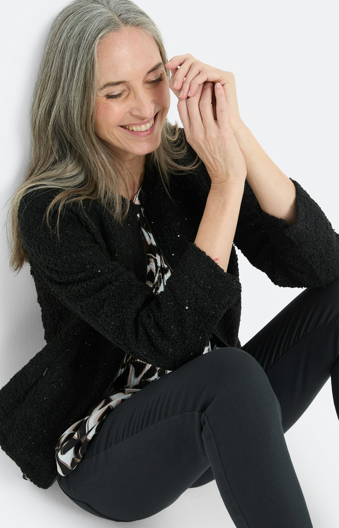 Blouse met plisséplooien, zwart