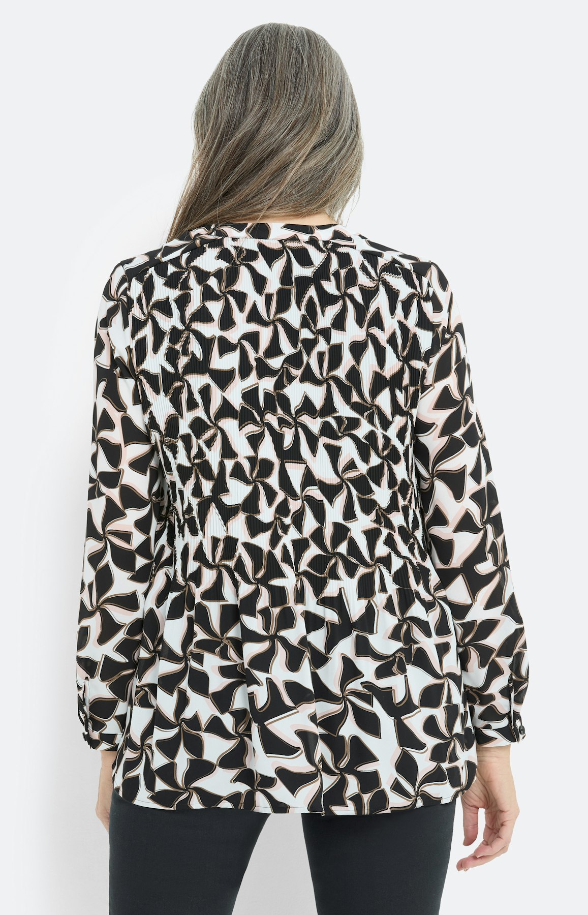 Blouse met plisséplooien, zwart