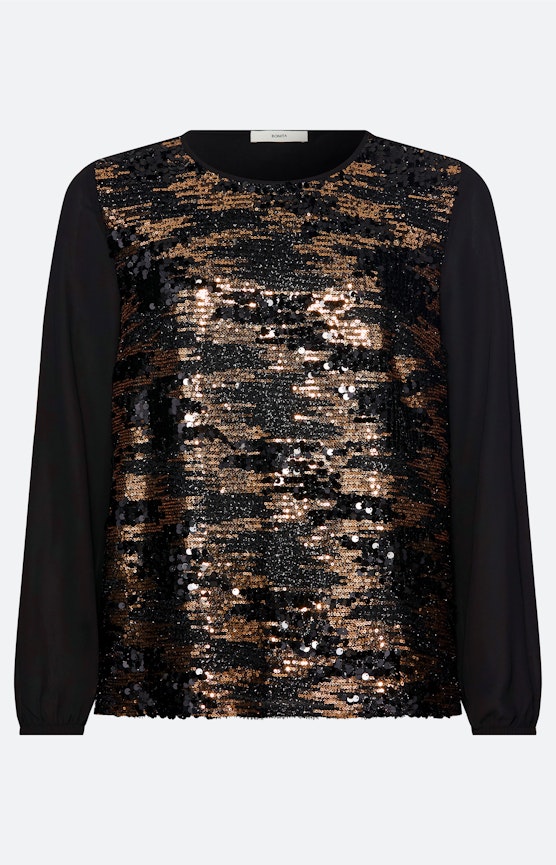 Bluse mit Paillettenbesatz, schwarz