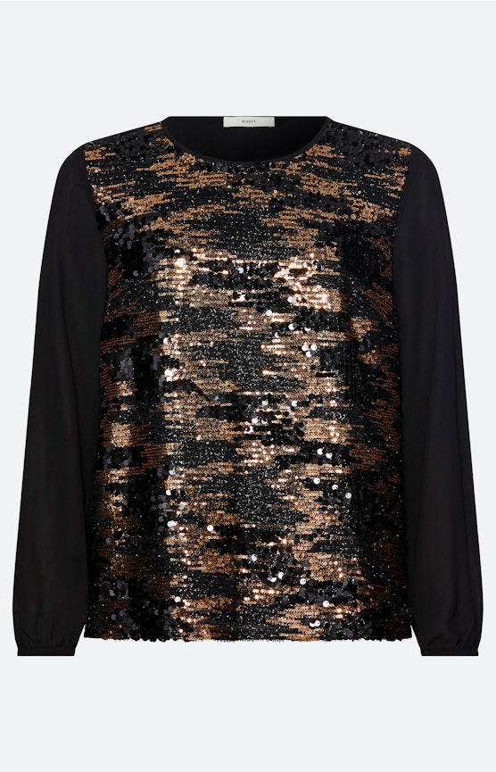 Blouse met paillettenbeleg, zwart