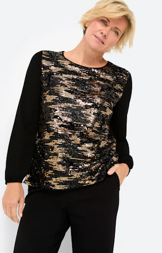Blouse met paillettenbeleg, zwart