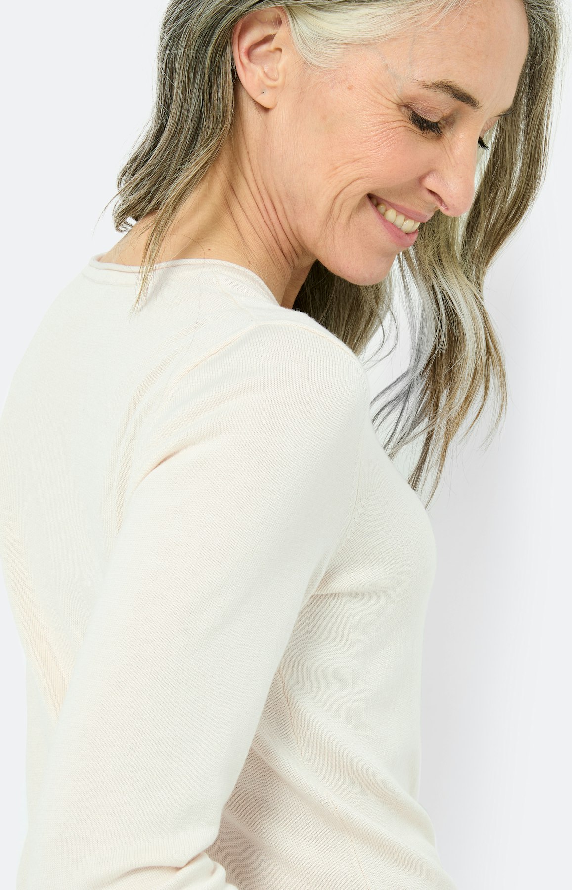 Gebreide trui met rolrand, crème