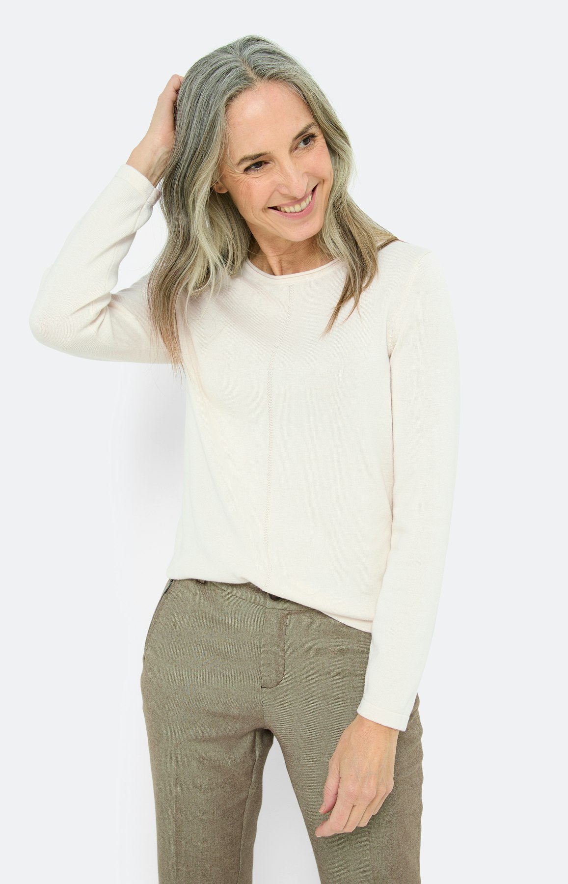 Gebreide trui met rolrand, crème