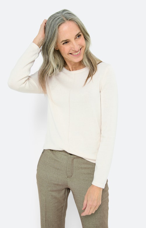 Gebreide trui met rolrand, crème