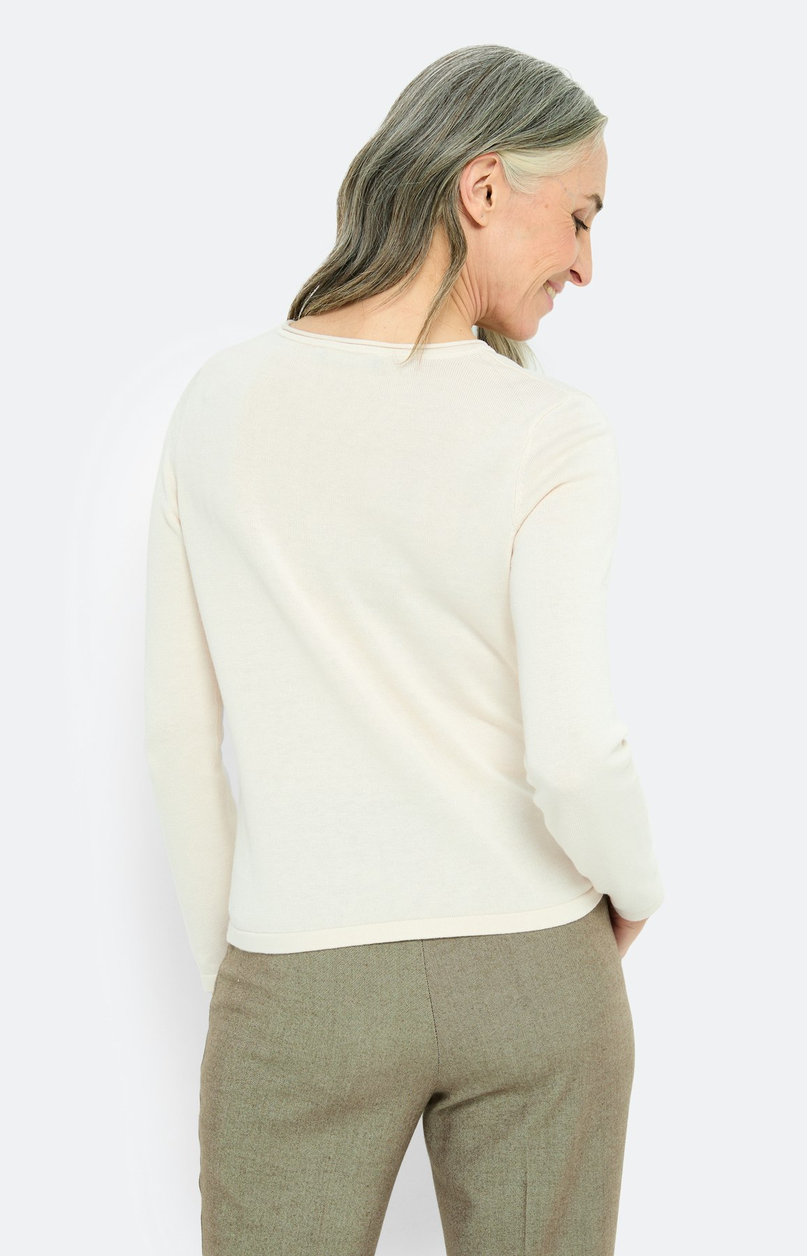 Gebreide trui met rolrand, crème