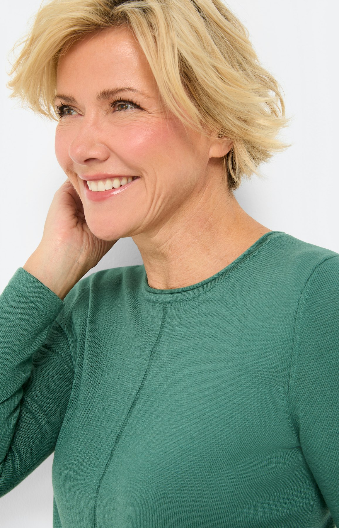 Gebreide trui met rolrand, smaragdgroen