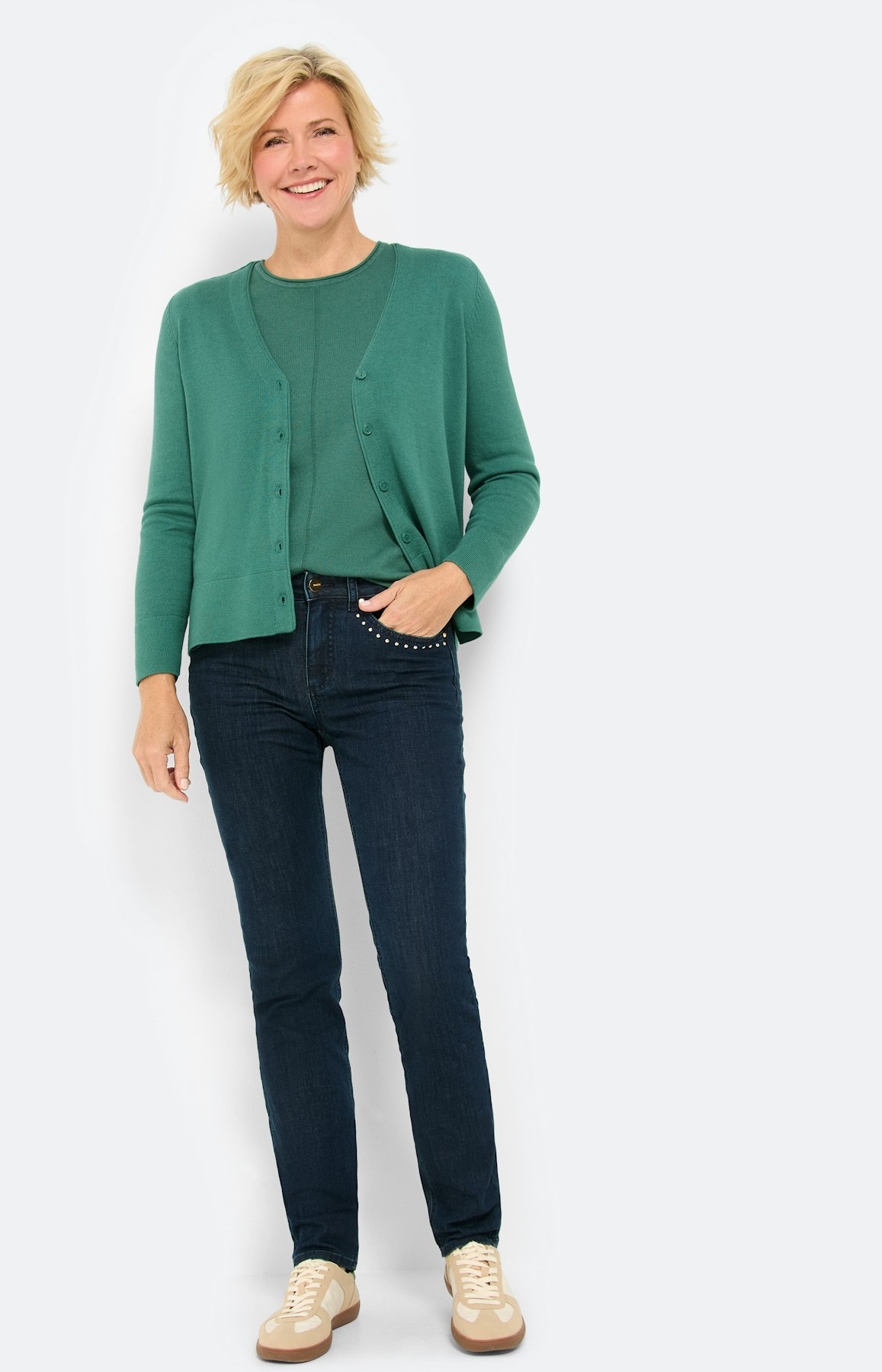 Gebreide trui met rolrand, smaragdgroen