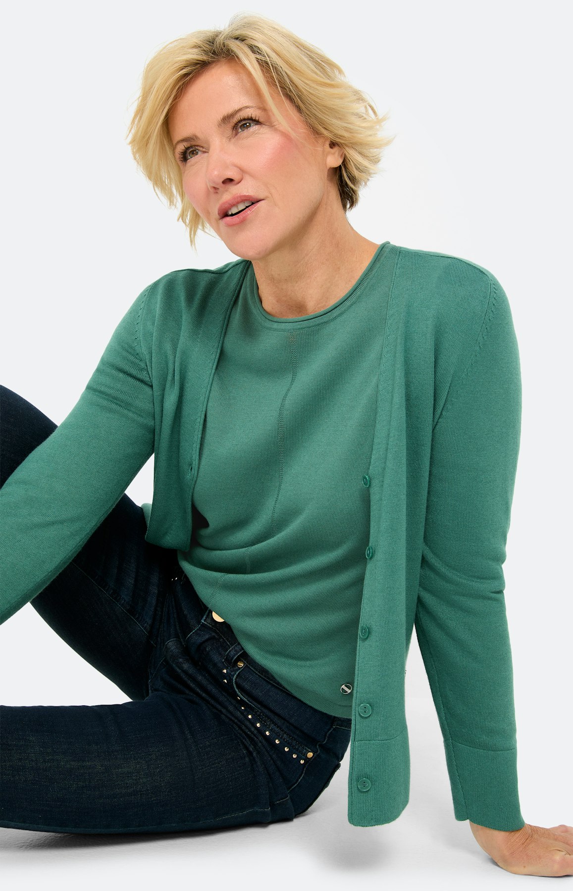 Gebreide trui met rolrand, smaragdgroen