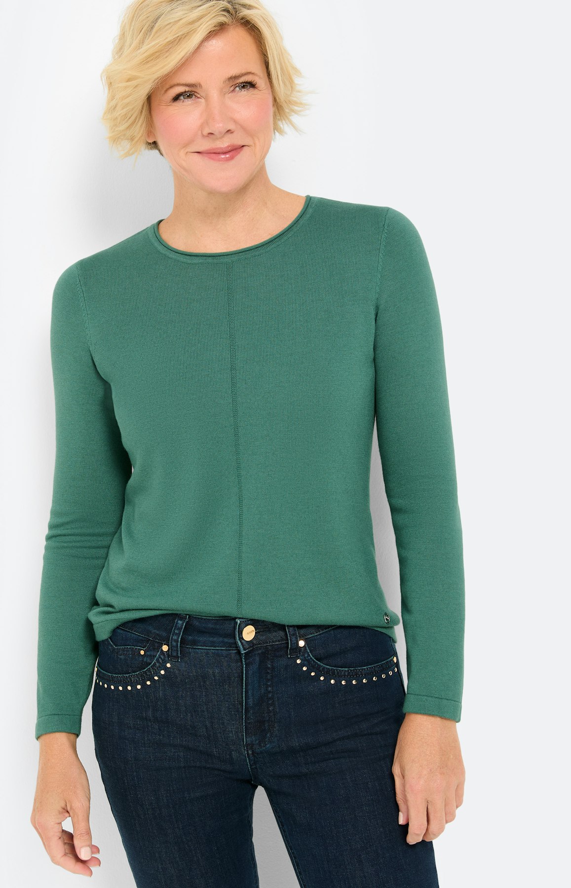 Gebreide trui met rolrand, smaragdgroen