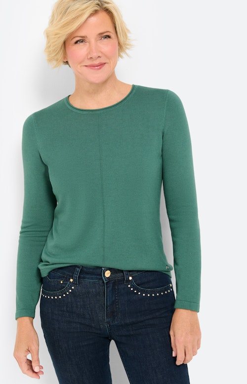 Gebreide trui met rolrand, smaragdgroen