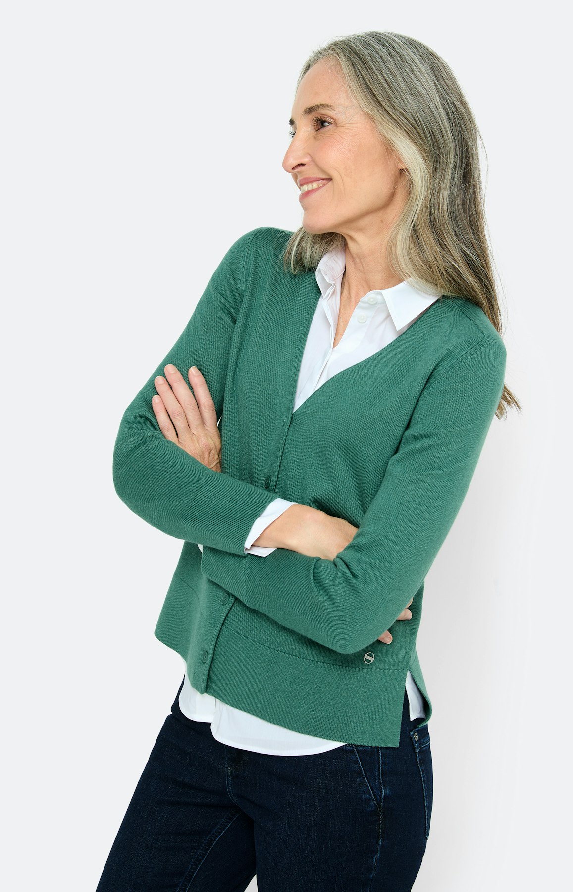 Vest met jukstuk, smaragdgroen