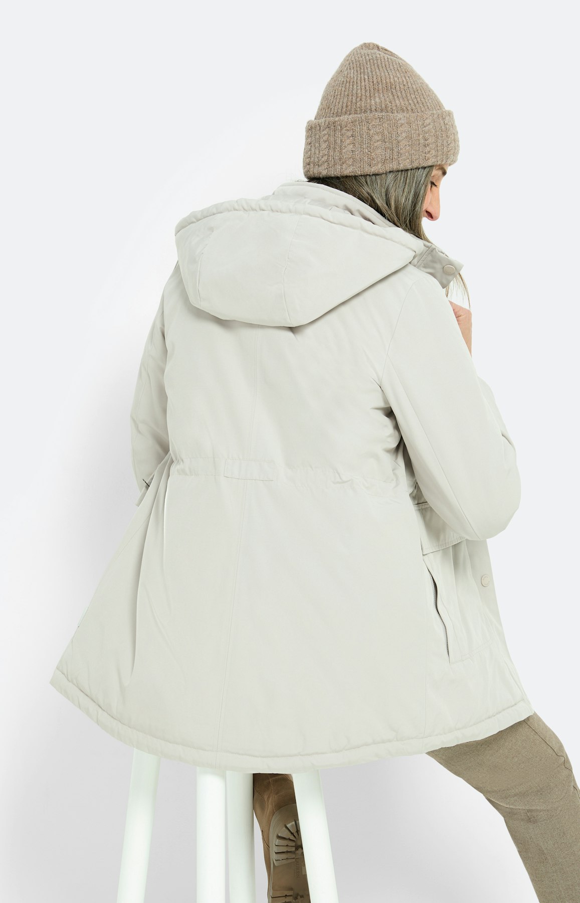 Parka met rijgkoord in de taille, grijs