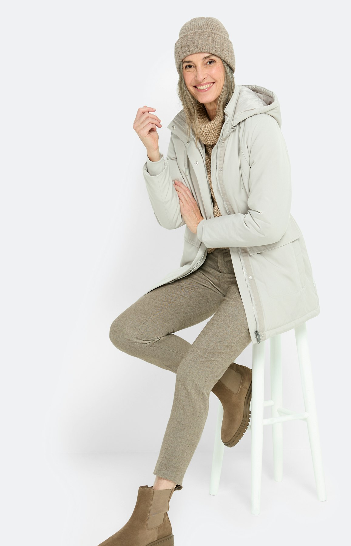 Parka met rijgkoord in de taille, grijs