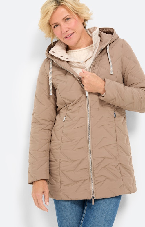 Doorgestikte mantel in lagen-look, taupe