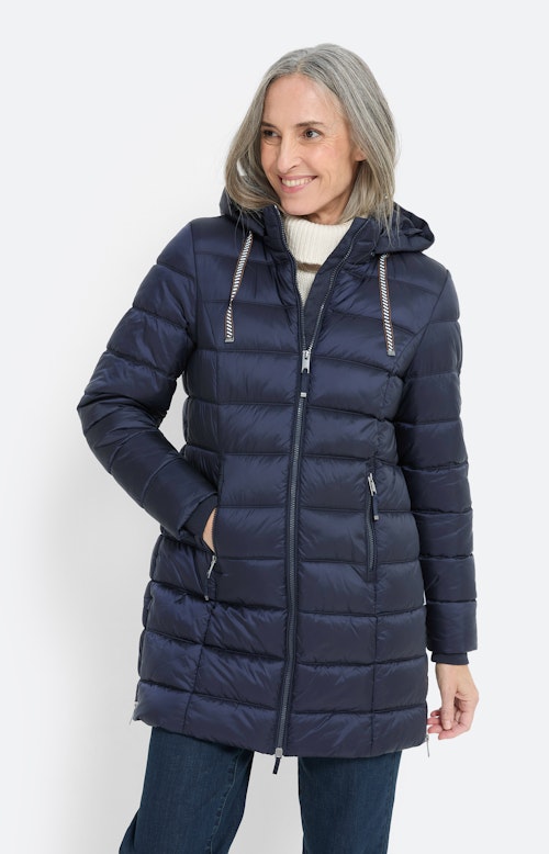 Doorgestikte mantel met zijsplit, marine