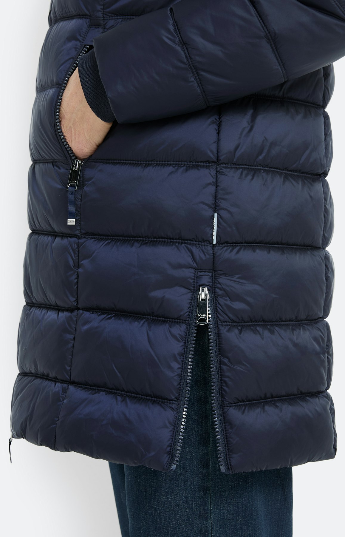 Doorgestikte mantel met zijsplit, marine