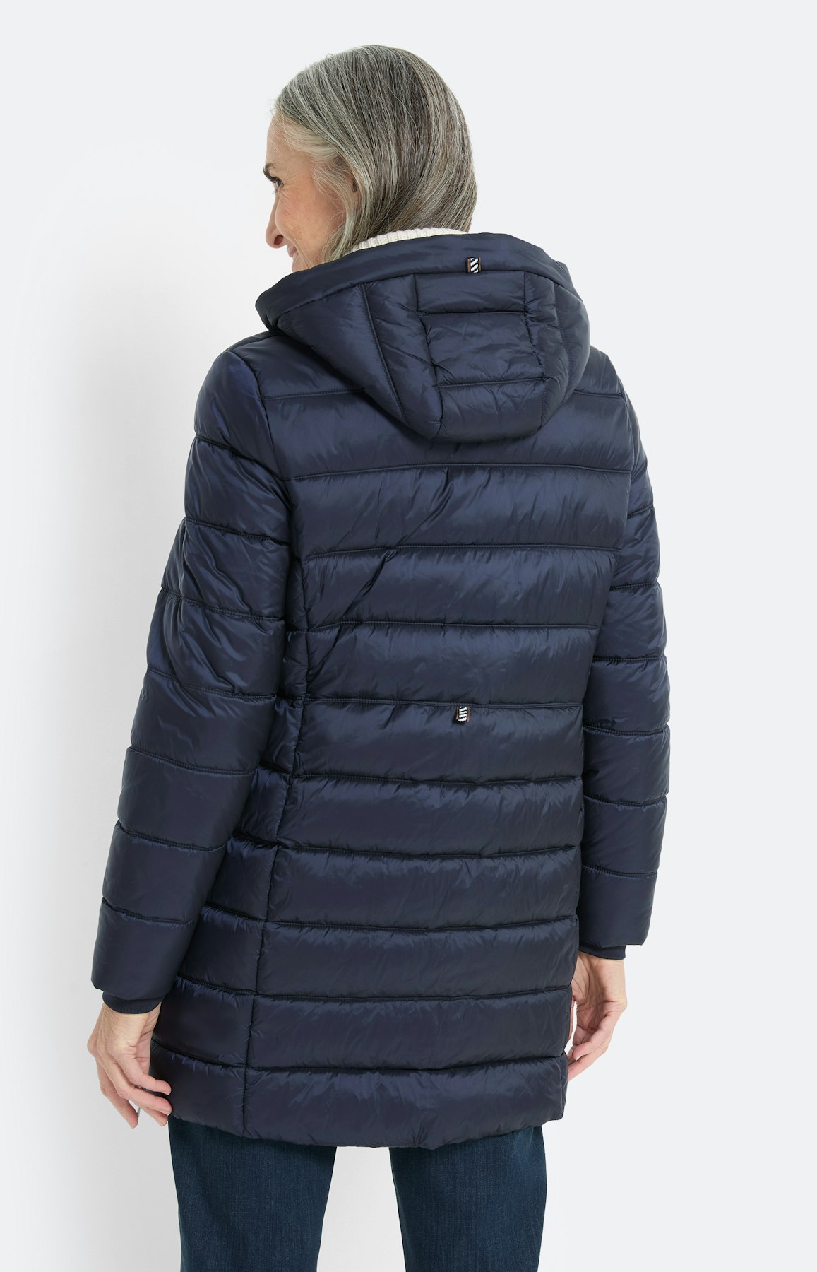 Doorgestikte mantel met zijsplit, marine