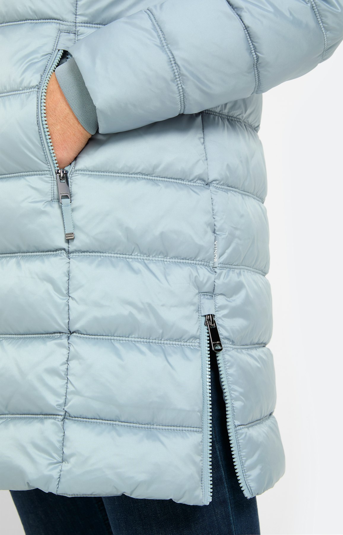 Doorgestikte mantel met zijsplit, blauw