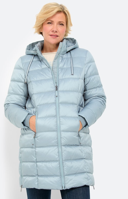 Doorgestikte mantel met zijsplit, blauw