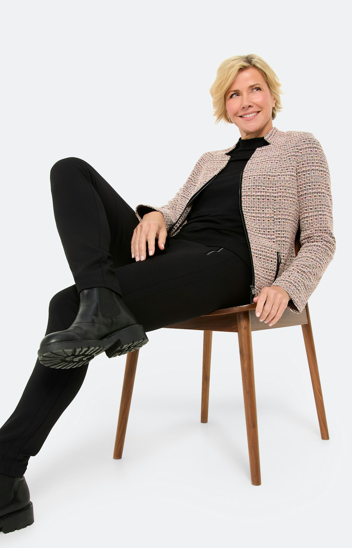 Blazer met boucléstructuur, lichtroze