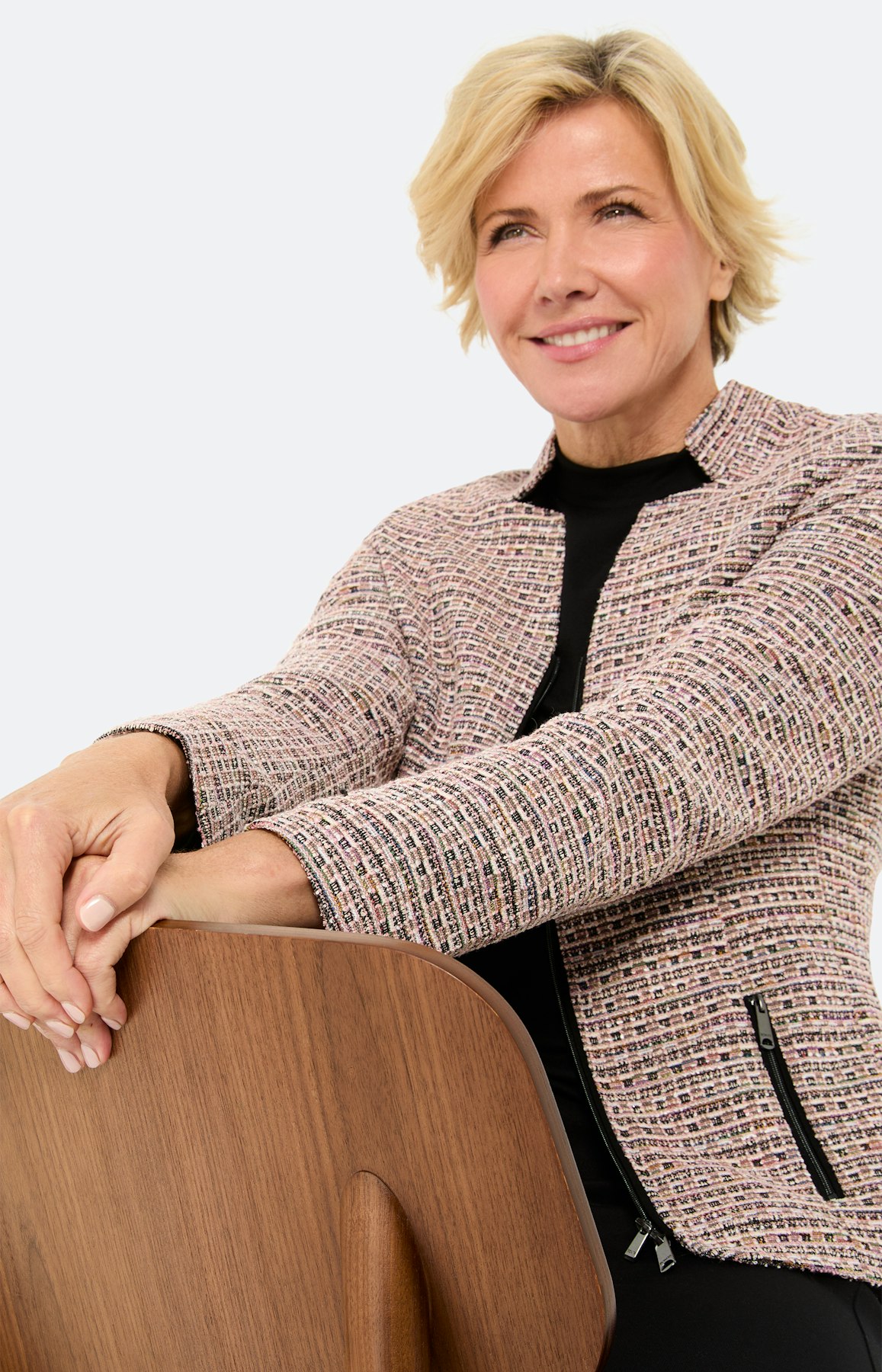 Blazer met boucléstructuur, lichtroze