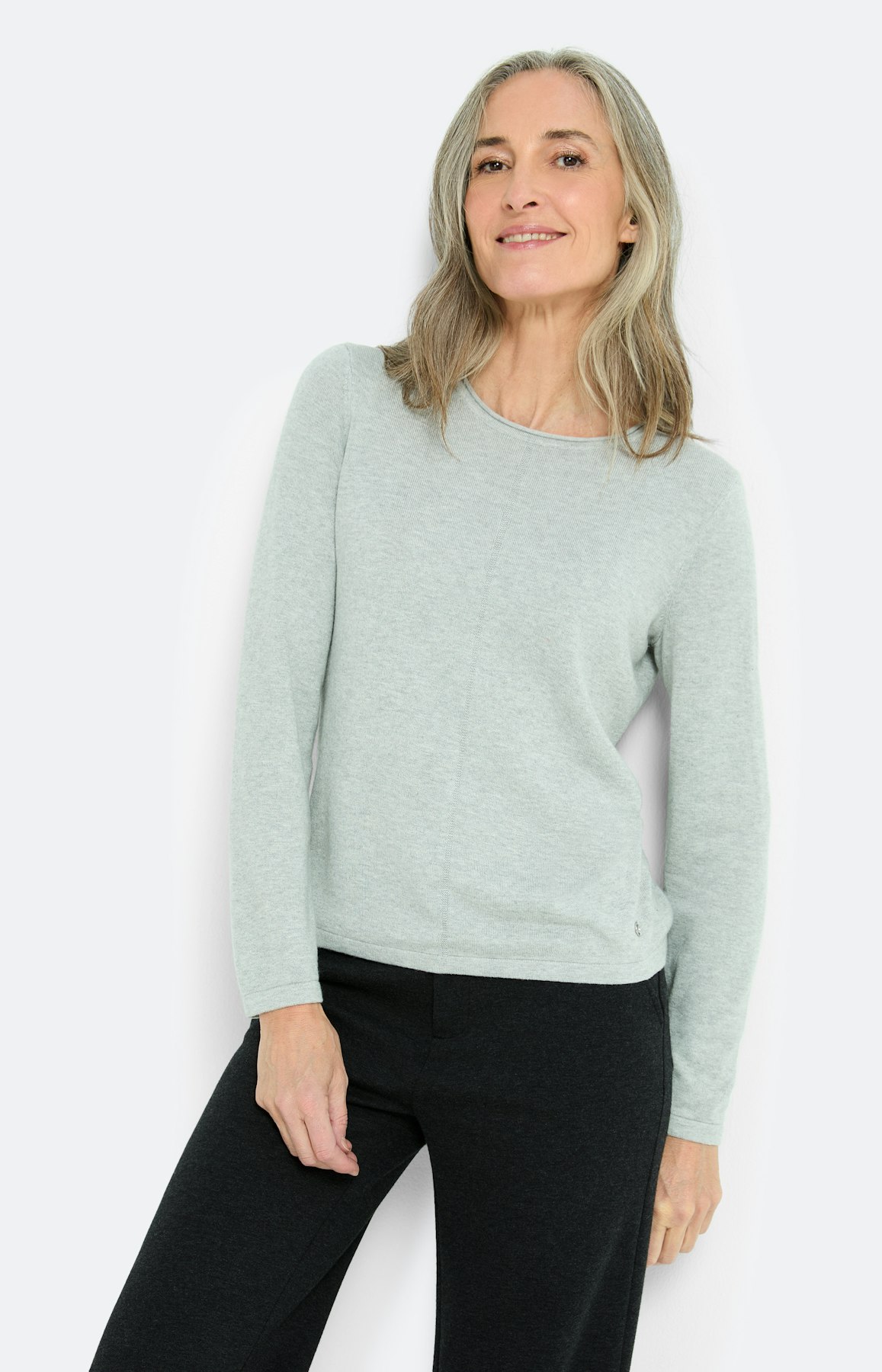 Gebreide trui met rolrand, grijs