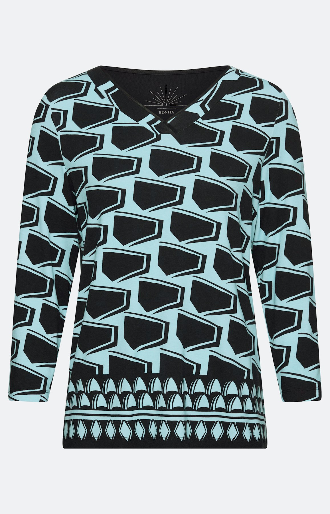 Shirt mit V-Ausschnitt, gemustert