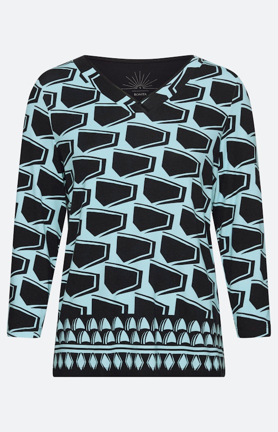 Shirt mit V-Ausschnitt, gemustert