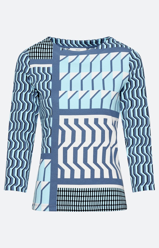 Shirt mit Patchwork-Print, hellblau