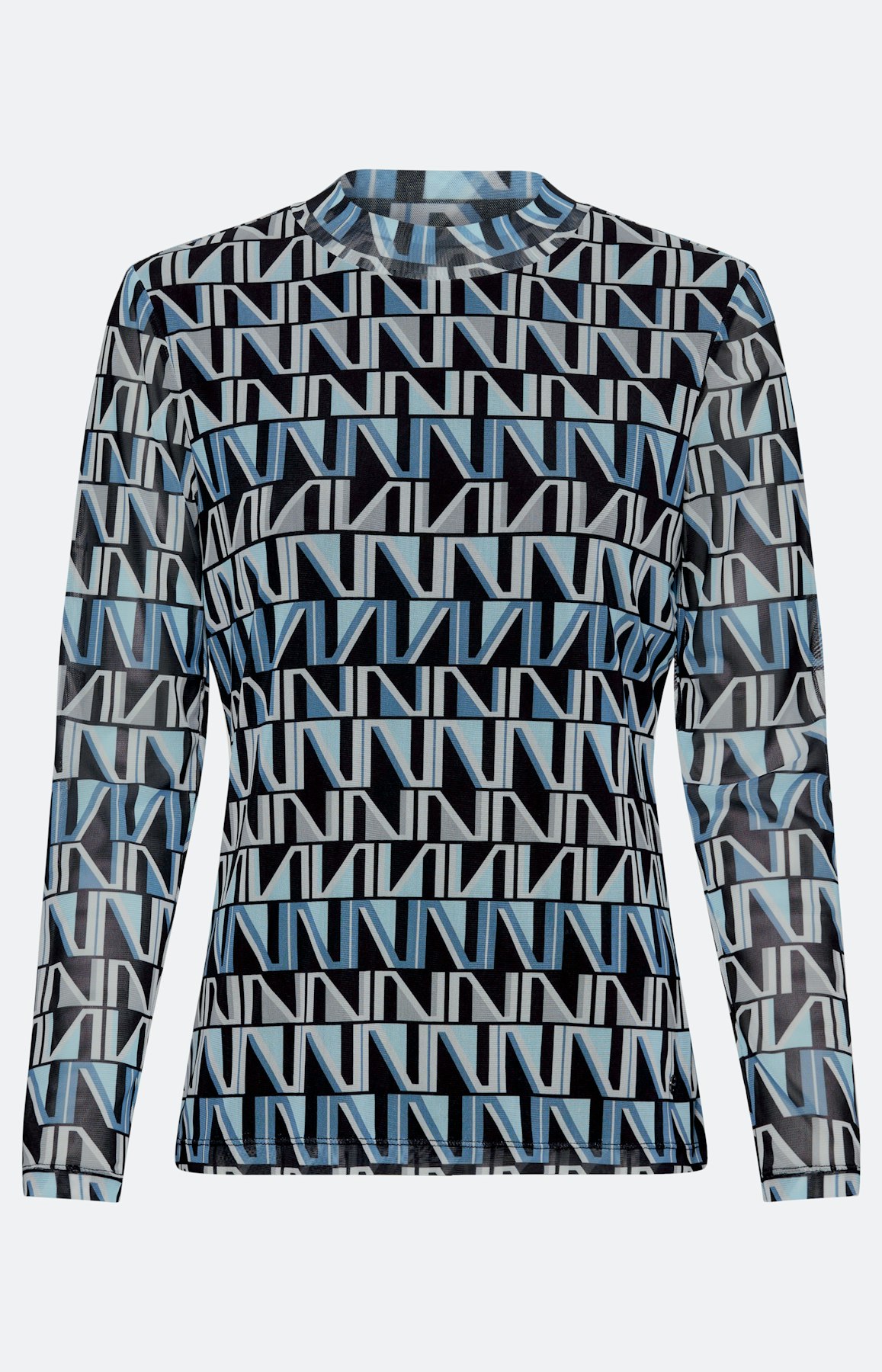 Mesh-shirt met lange mouw & print, blauw