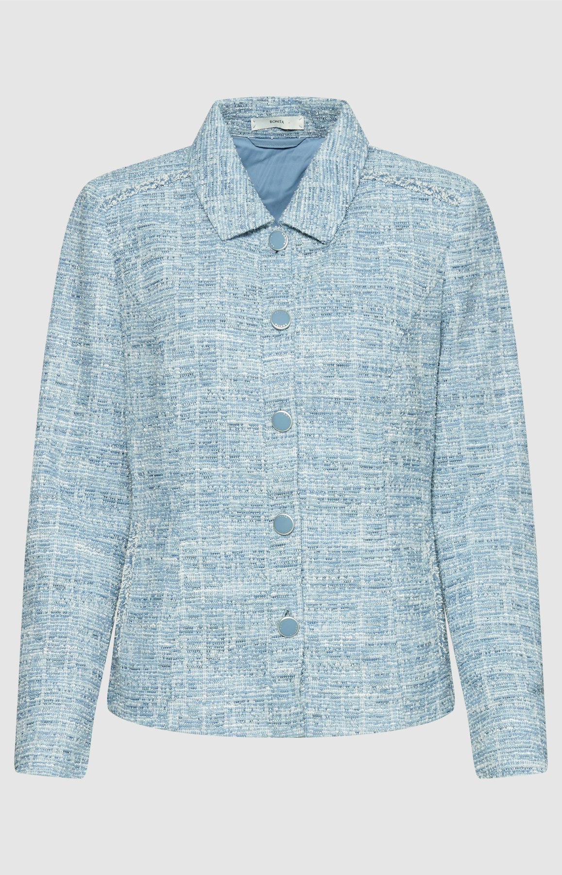 Boucléblazer met knopenlijst, lichtblauw