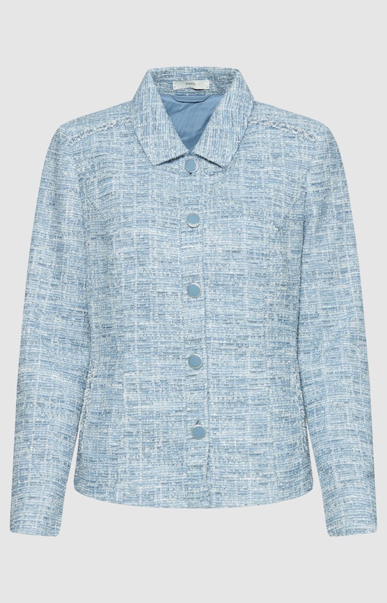 Boucléblazer met knopenlijst, lichtblauw