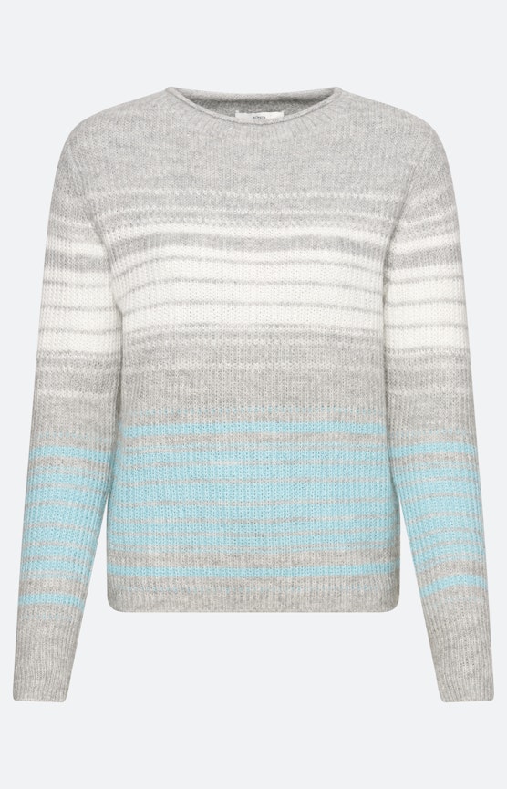 Gestreifter Pullover mit Rundhals, grau