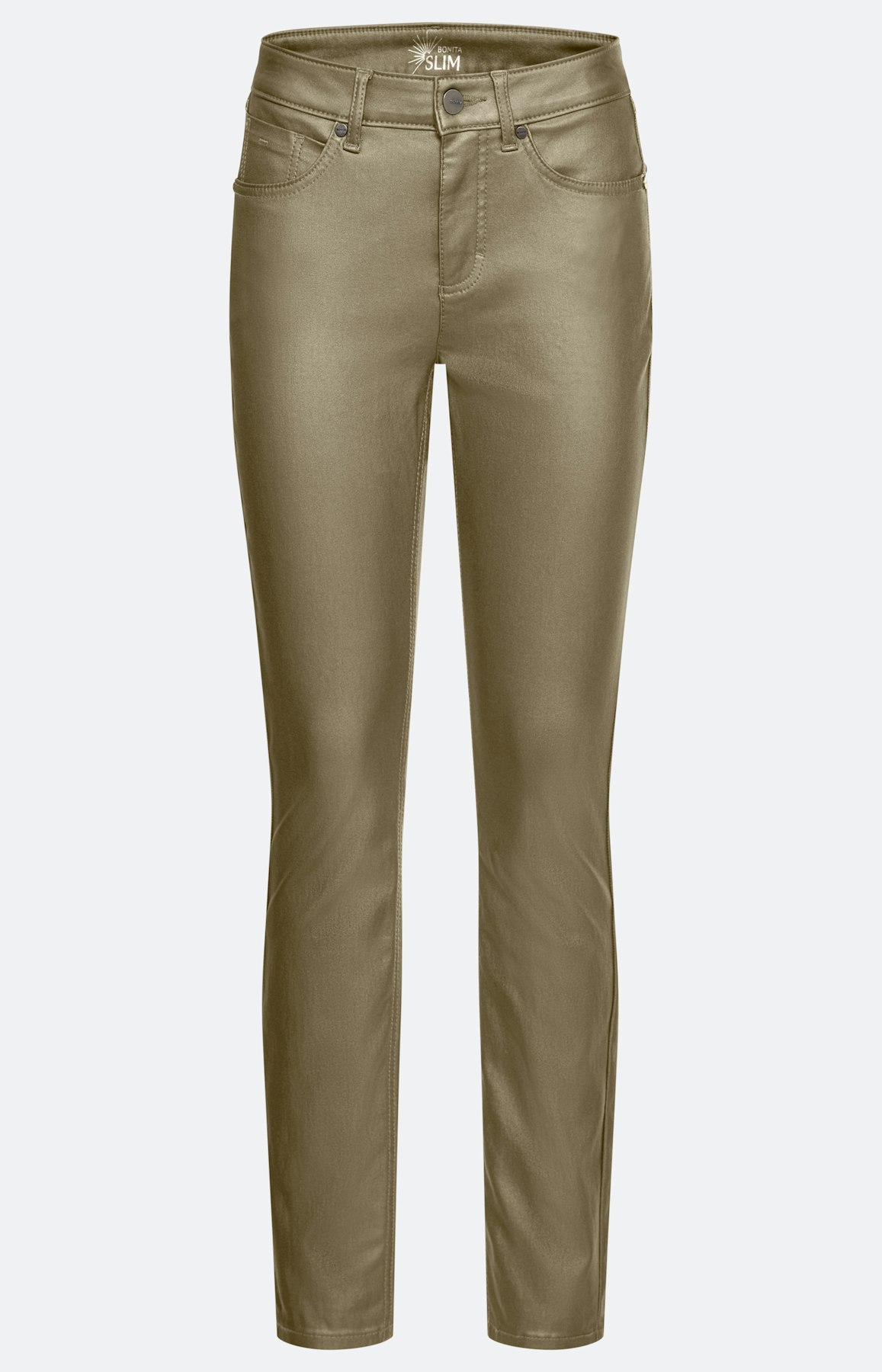 Jeans met coating 30 inch, bronskleur