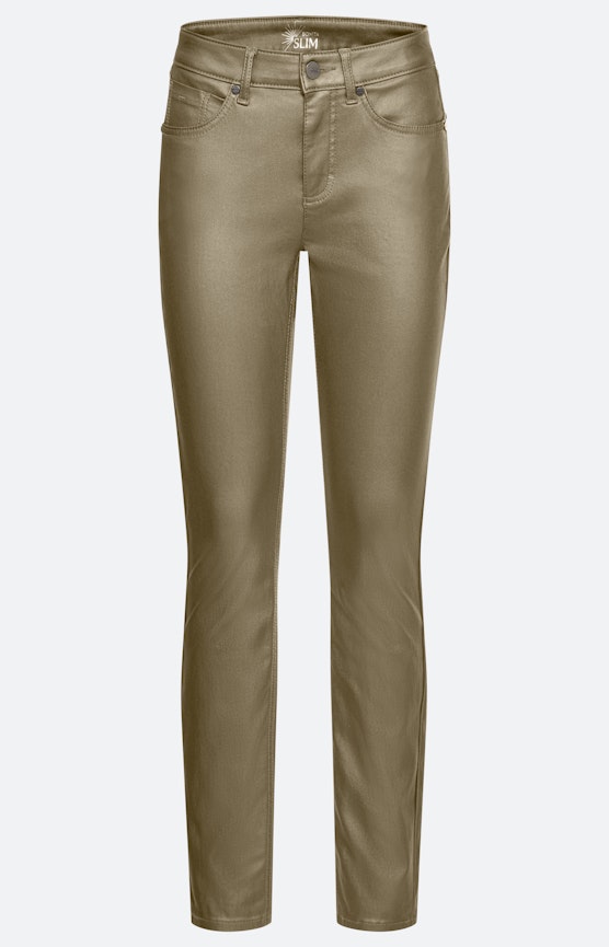 Jeans met coating 30 inch, bronskleur