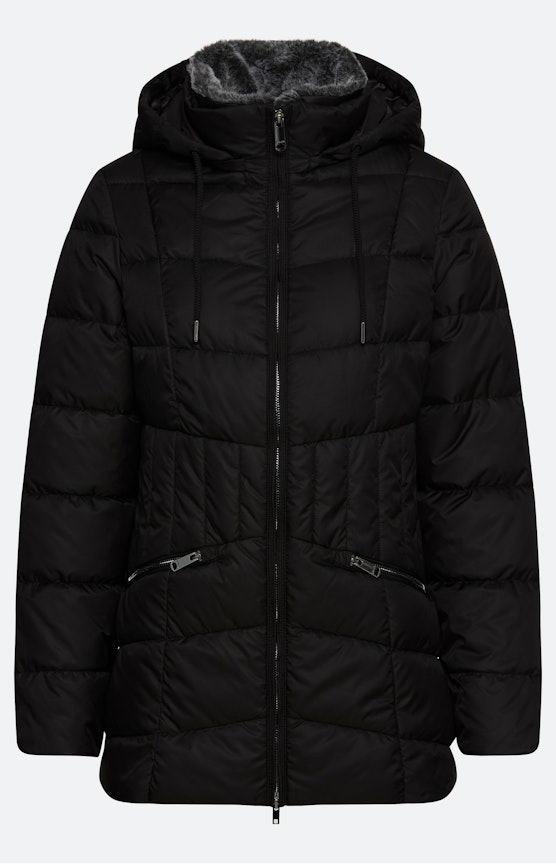 Steppmantel mit betonter Taille, schwarz