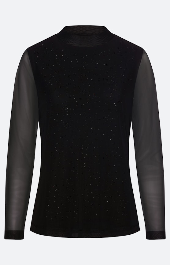 Shirt aus Mesh mit Ziersteinen, schwarz