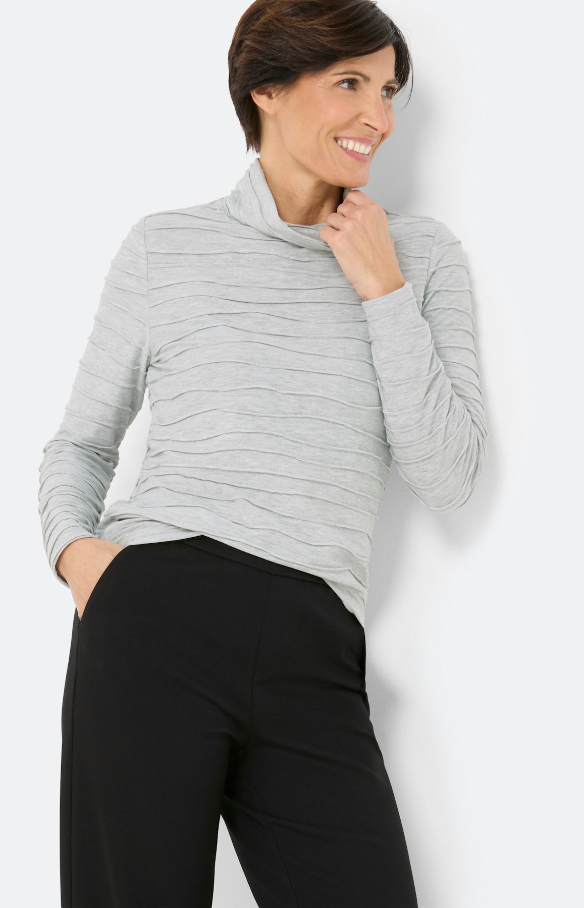 Shirt met golfstructuur, grijs