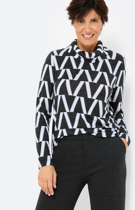 Langarmshirt mit All Over-Print, Grau