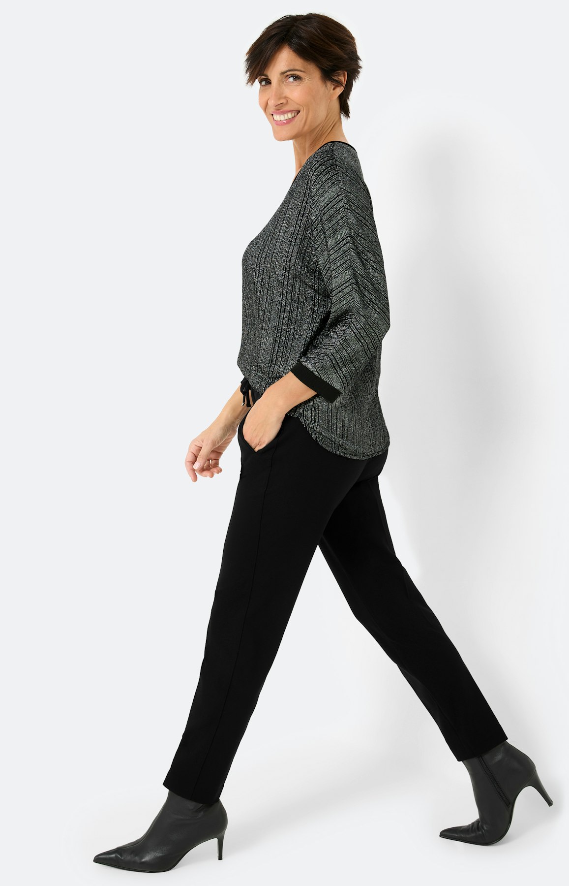 Shirt met glitterstrepen, zwart