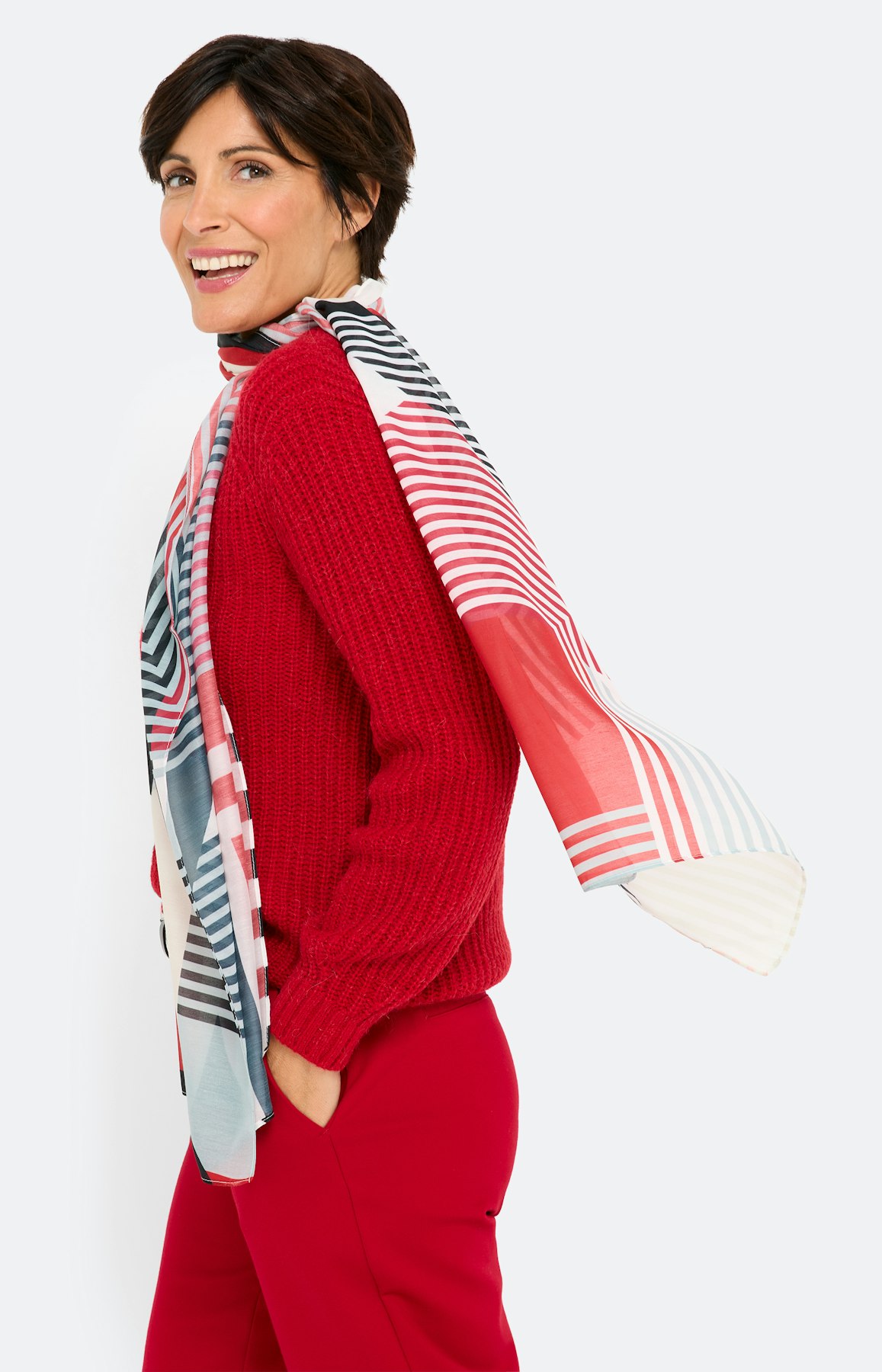 Sjaal met mix van motieven, donkerrood