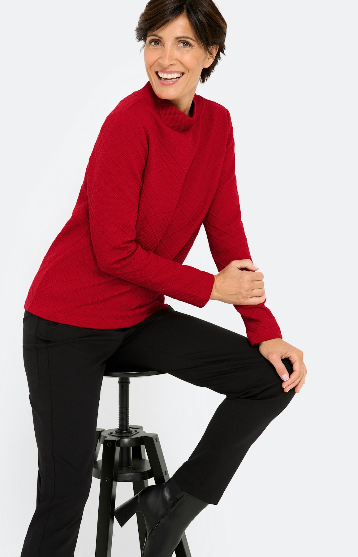 Sweatshirt met ruitstructuur, donkerrood