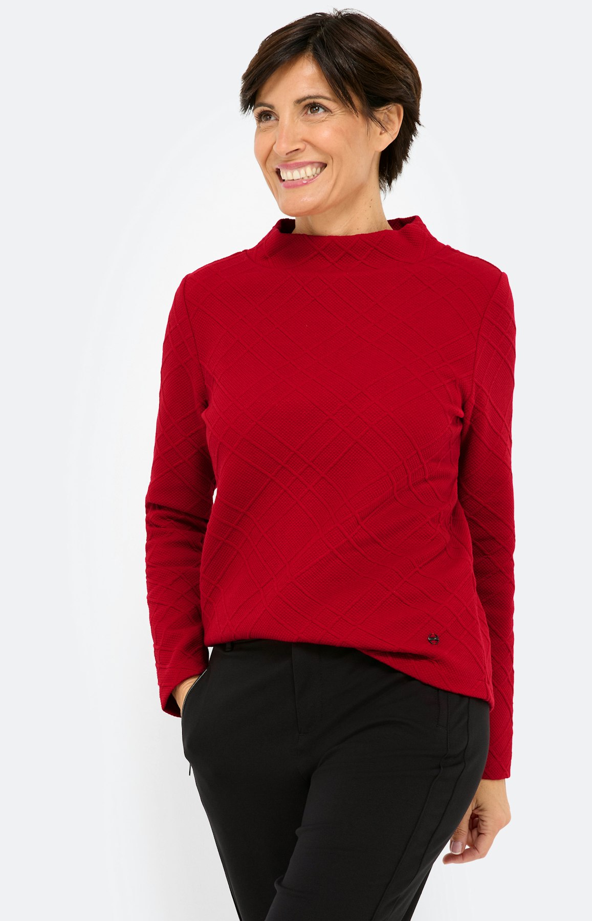 Sweatshirt met ruitstructuur, donkerrood