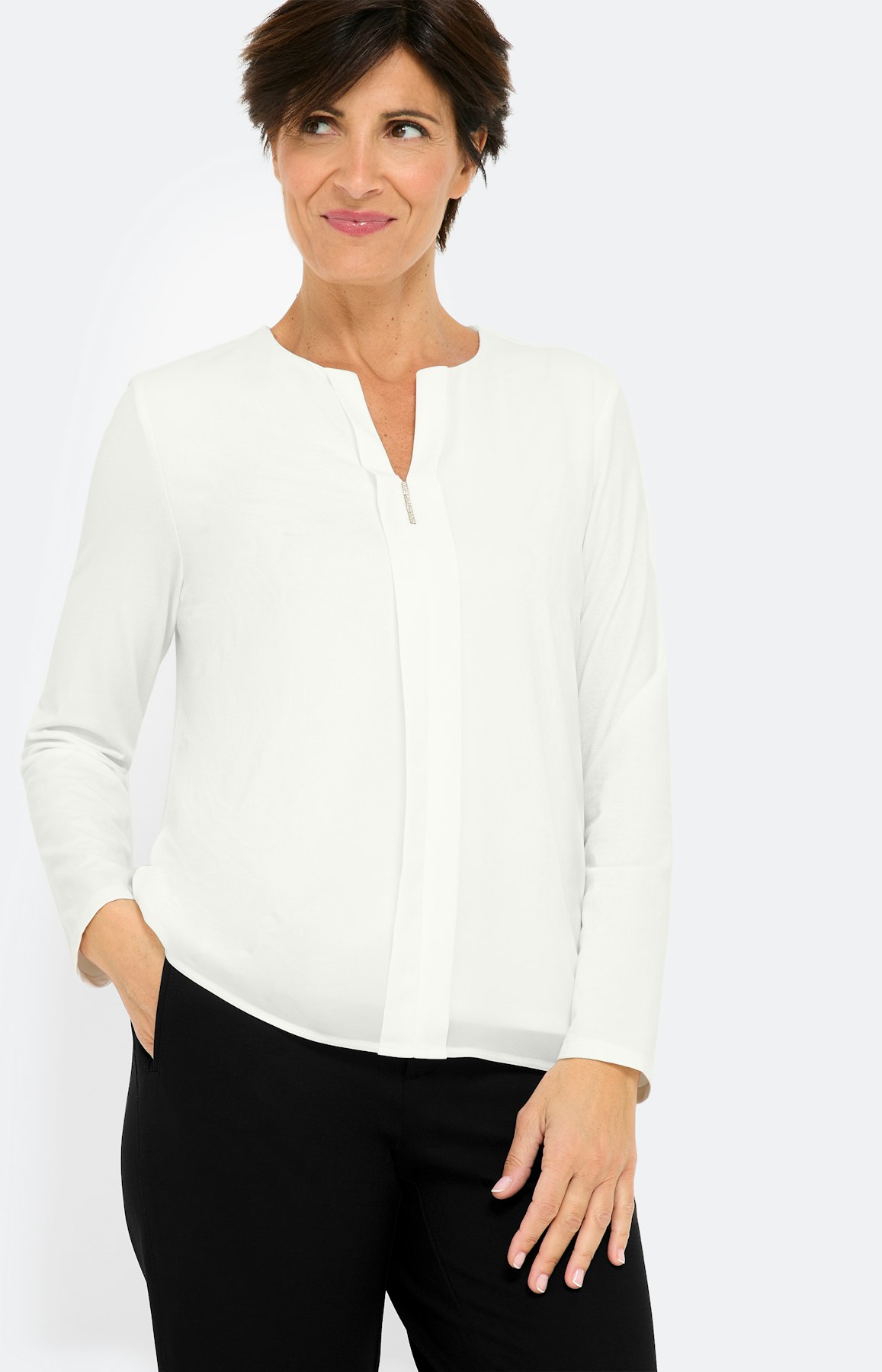 Blouse in een mix van materialen, wit