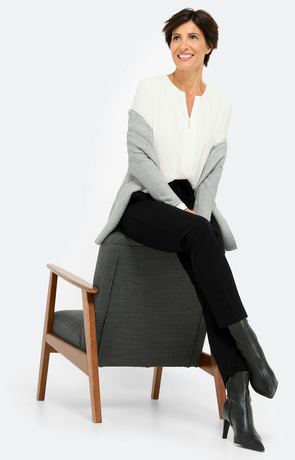 Blouse in een mix van materialen, wit