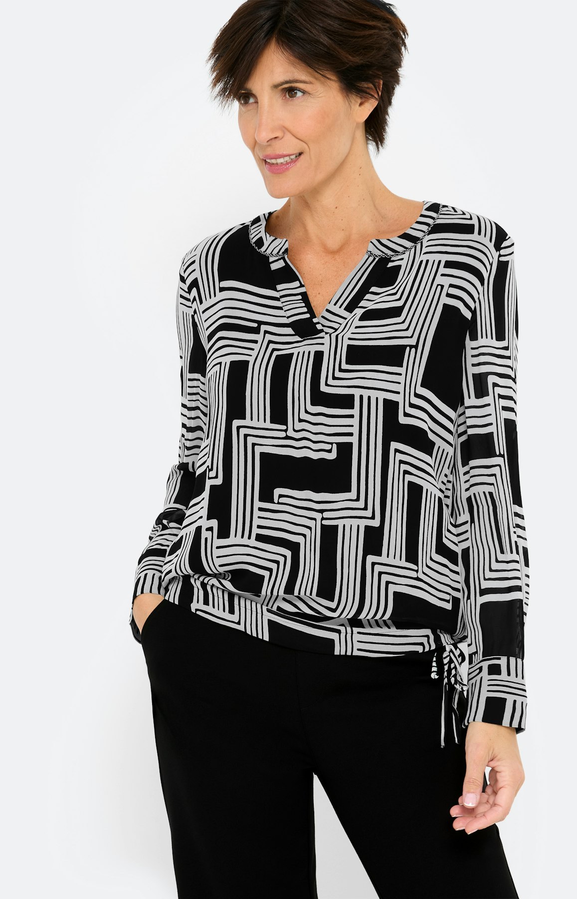 Blouse met grafische print, zwart