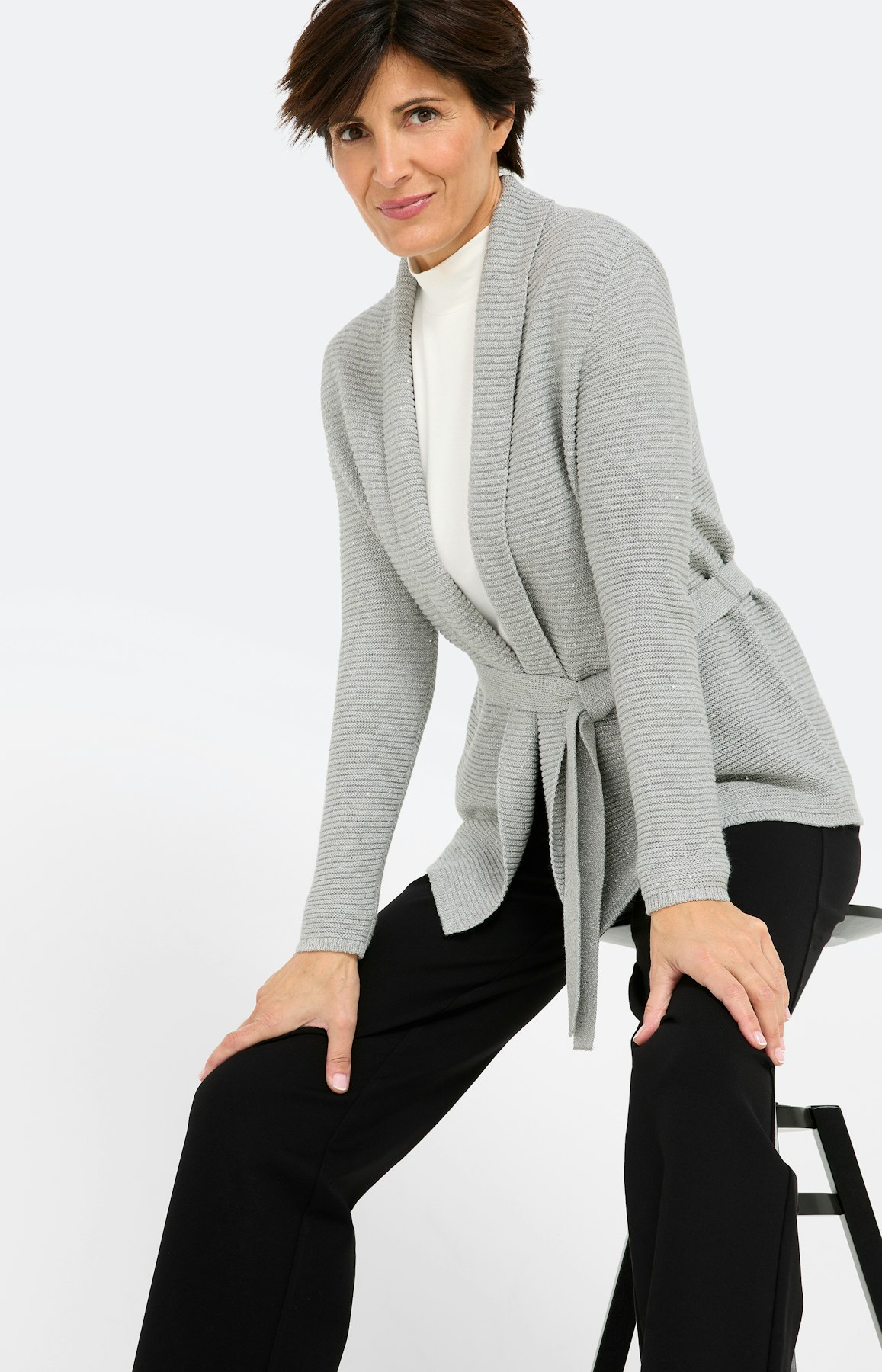 Cardigan met bindceintuur, grijs