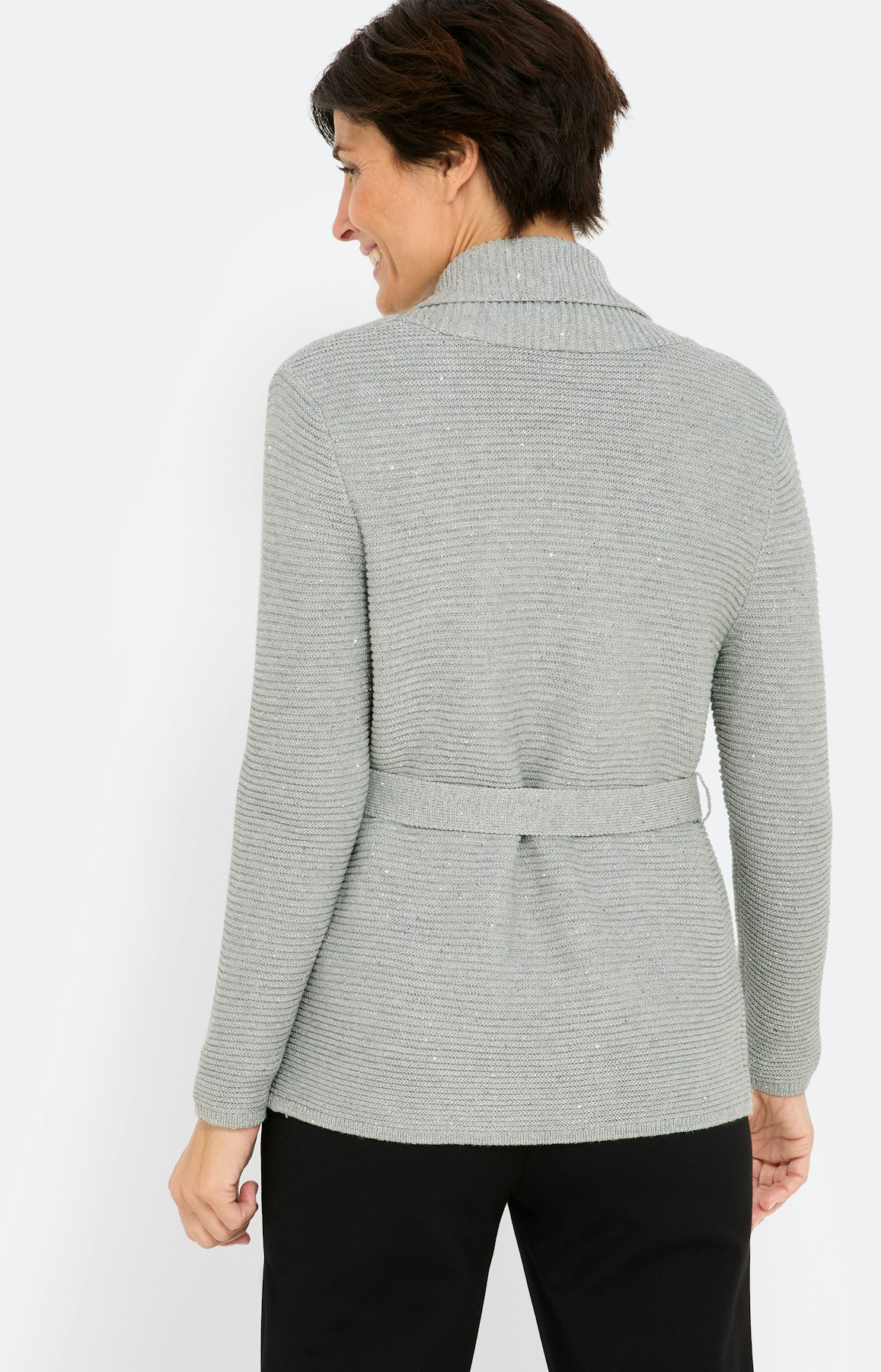 Cardigan met bindceintuur, grijs